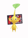 An animation of a Yellow Pikmin with a Flower Card from Pikmin Bloom.