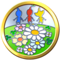 Expert Flower Badge. The badge shows 3 Pikmin and several small flowers.