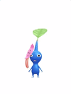 An animation of a Blue Pikmin with a Valentine Sticker from Pikmin Bloom
