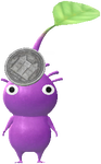 A Purple Roadside Decor Pikmin with Coin decor from Pikmin Bloom.