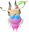 A Winged Forest Decor Pikmin with Stag Beetle decor from Pikmin Bloom.