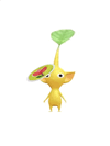 An animation of a Yellow Pikmin with a Spring Sticker from Pikmin Bloom