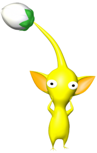 A shocked Yellow Pikmin.
