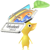 A Yellow Bridge Decor Pikmin with Bridge Pin Badge decor from Pikmin Bloom.