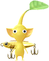 A Yellow Waterside Decor Pikmin with Fishing Lure (Rare) decor from Pikmin Bloom.