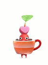 An animation of a Red Pikmin with a Coffee Cup (Rare) from Pikmin Bloom.