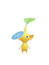 An animation of a Yellow Pikmin with a Winter Sticker from Pikmin Bloom