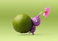 Artwork of a Zest Bomb being carried by a Purple Pikmin.