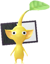 A Yellow Special Decor Pikmin with Hanafuda Card (Volume 1) decor from Pikmin Bloom.