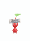 An animation of a Red Pikmin with a Ticket from Pikmin Bloom.