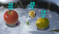 A demonstration of a Purple Pikmin's strength, from the fruit they carry.