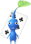A Blue Special Decor Pikmin with Playing Card decor from Pikmin Bloom.