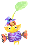 Lifelog artwork of a Yellow Special Decor Pikmin with Halloween Treat decor from Pikmin Bloom.