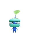 An animation of a Blue Pikmin with a Macaron from Pikmin Bloom.