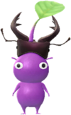 A purple Decor Pikmin in Forest (Stag Beetle) decor.