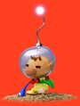 Clay artwork of Olimar plucking a Blue Pikmin.