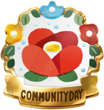 Red Camellia Community Day badge from Pikmin Bloom.