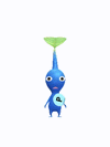 An animation of a blue Pikmin with a blue sticker from Pikmin Bloom.