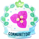 Pikmin Bloom Community Day badge, featuring artwork of a red bougainvillea.