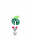 An animation of a White Pikmin with a Winter Sticker from Pikmin Bloom.