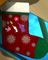 A stocking featuring a Winged, a White, and a Purple Pikmin.