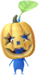 A special event Blue Decor Pikmin wearing a Jack-o'lantern.