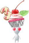 A White Special Decor Pikmin with 3rd Anniversary Cupcake decor from Pikmin Bloom.