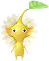 A Yellow Zoo Decor Pikmin with Dandelion decor from Pikmin Bloom.