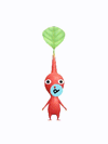An animation of a red Pikmin with a blue sticker from Pikmin Bloom.