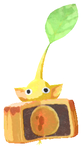 Lifelog artwork of a Yellow Special Decor Pikmin with Mooncake decor from Pikmin Bloom.