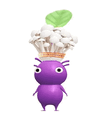 An animation of a Purple Pikmin with a Mushroom from Pikmin Bloom.
