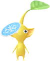 A Yellow Special Decor Pikmin with Winter Sticker decor from Pikmin Bloom.