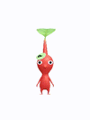 An animation of a red Pikmin with a green sticker from Pikmin Bloom.