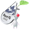 A White Mountain Decor Pikmin with Mountain Pin Badge decor from Pikmin Bloom.
