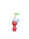 An animation of a Red Pikmin with a Bottle Cap from Pikmin Bloom.