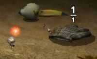 A screenshot showing the Five-man Napsack carried by a single Pikmin.