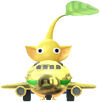 A Yellow Special Decor Pikmin with Golden Toy Airplane decor from Pikmin Bloom.