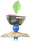 A Blue Pikmin with a Curry Bowl decor from Pikmin Bloom