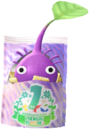 A special event Purple Decor Pikmin wearing a 1st anniversary snack sleeve.