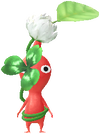 A Red Park Decor Pikmin with Clover decor from Pikmin Bloom.