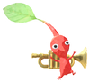 Lifelog artwork of a Red Special Decor Pikmin with Tiny Instrument: Brass Band decor from Pikmin Bloom.