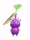 An animation of a Purple Pikmin with a Bridge Pin Badge from Pikmin Bloom