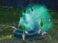 A Moldy Slooch being attacked by a group of White Pikmin in the latter's Pikmin 4 Piklopedia entry.