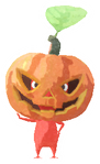 Lifelog artwork of a Red Special Decor Pikmin with Jack-o'-lantern decor from Pikmin Bloom.