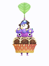 An animation of a purple Pikmin with a halloween cupcake from Pikmin Bloom.