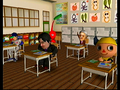 A classroom scene with a Red Pikmin.