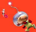 Olimar throwing a White Pikmin. It mirrors one of the Pikmin artworks above.