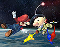 Olimar and Mario in the Lylat Cruise stage.