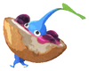 Lifelog artwork of a Blue Bakery Decor Pikmin with Baguette (Rare) decor from Pikmin Bloom.