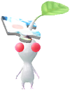 A white Decor Pikmin with a Puzzle Costume.